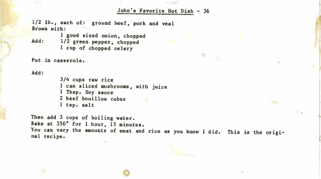 36 John's Favorite Hot Dish